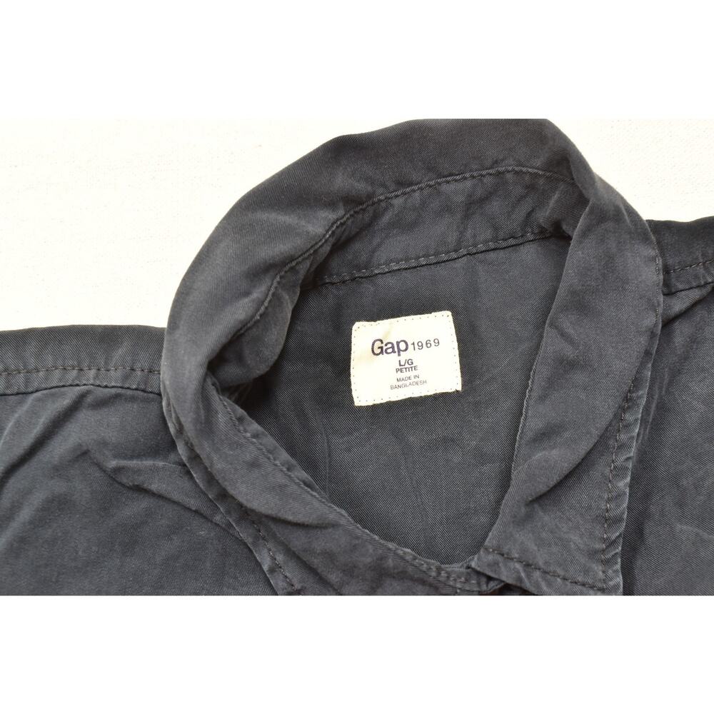 Gap 1969 Navy Black Lyocell Utility Button Down Shirt Top Blouse L Petite - Picture 5 of 8